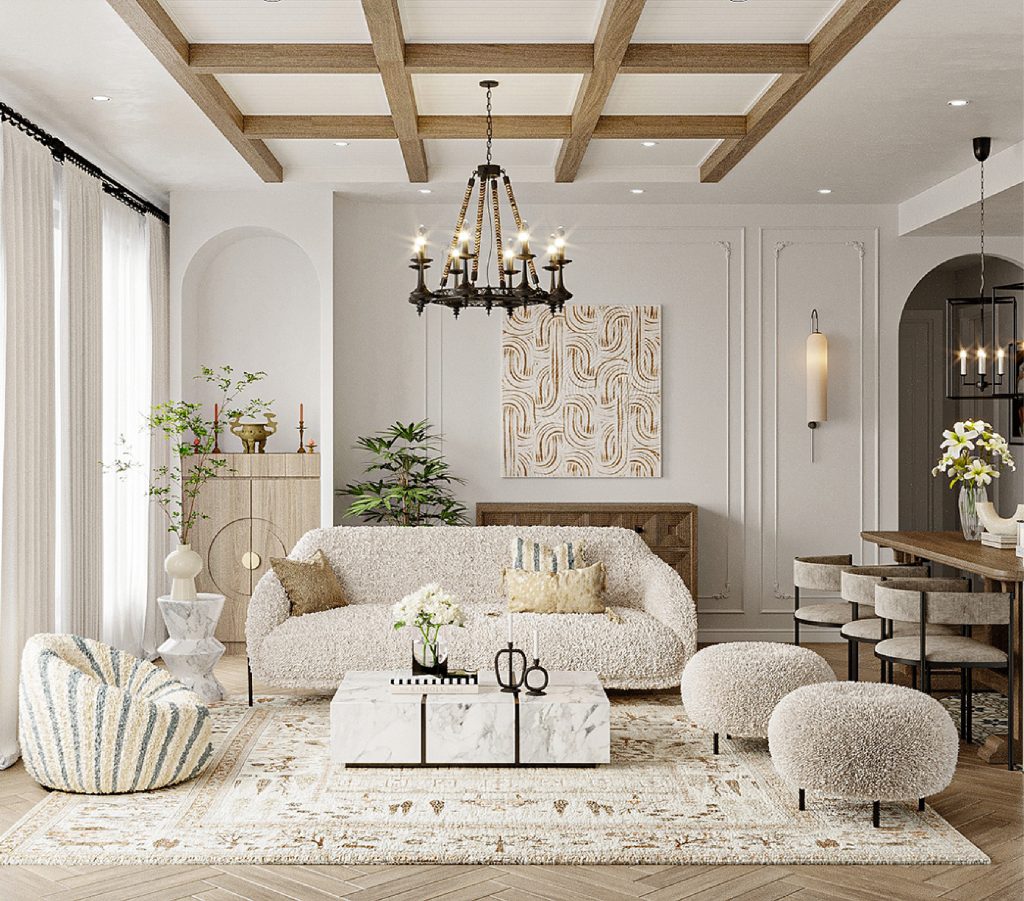 Đèn spotlight âm trần 7W 24 độ được lắp đặt tại không gian phòng khách
